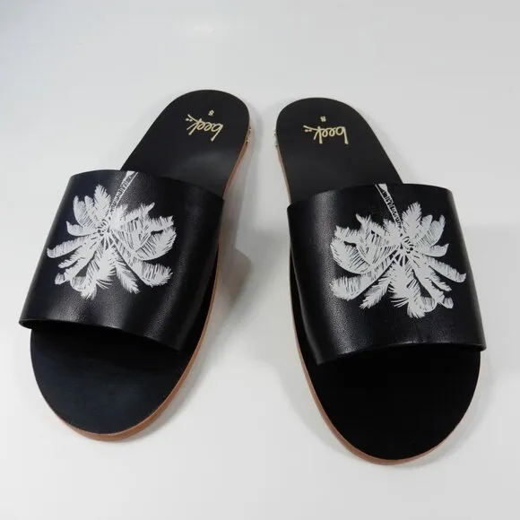Beek Mockingbird Palm Flat Slide SANDALS Size 8 Black Leather NEW