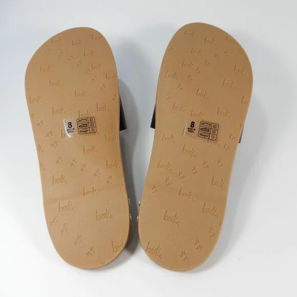 Beek Mockingbird Palm Flat Slide SANDALS Size 8 Black Leather NEW