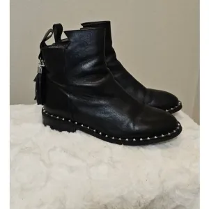 Belle Black Leather Studded Ankle Boots with Tassel Size 230