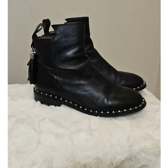 Belle Black Leather Studded Ankle Boots with Tassel Size 230