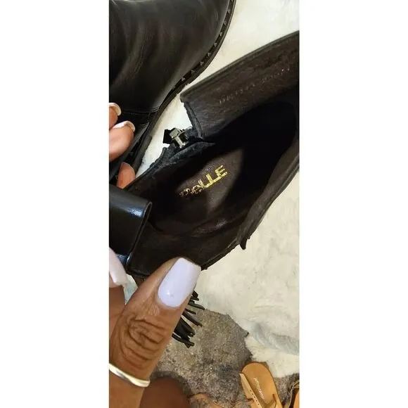 Belle Black Leather Studded Ankle Boots with Tassel Size 230