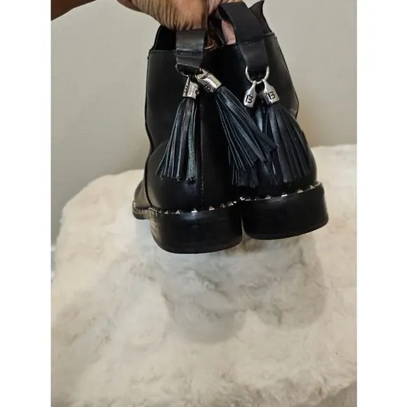 Belle Black Leather Studded Ankle Boots with Tassel Size 230