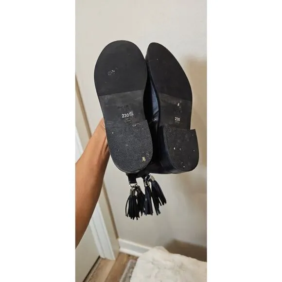 Belle Black Leather Studded Ankle Boots with Tassel Size 230