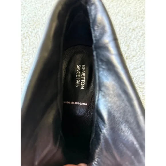 Benetton Black Leather Ankle Boots Zip Up Stiletto Heels Size 8.5