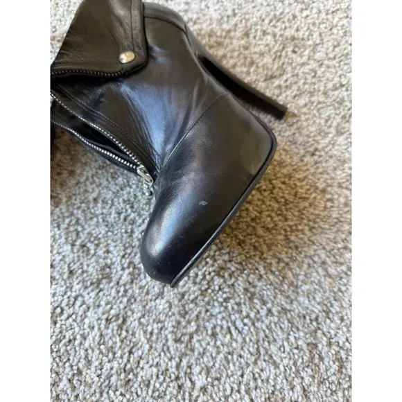 Benetton Black Leather Ankle Boots Zip Up Stiletto Heels Size 8.5