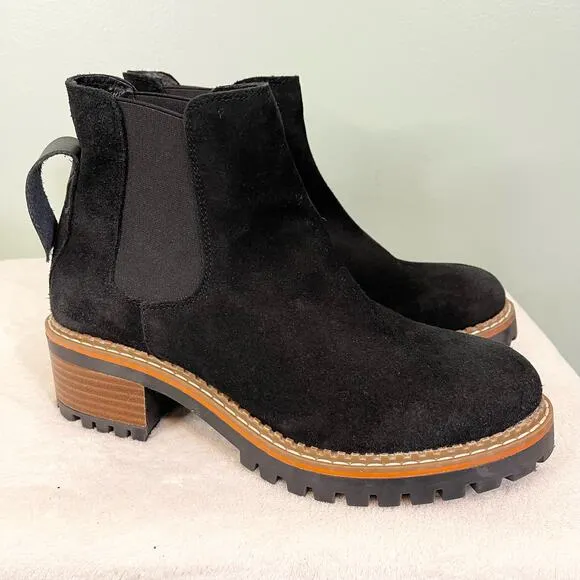 Bertuchi Women's Black Leather Suede Block Heel Boots Size 39 NWT
