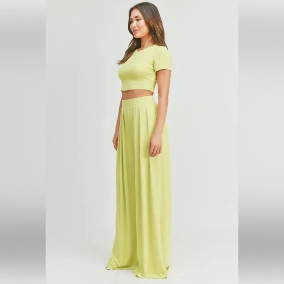BEST SELLER &quot;Bon Voyage&quot; Lime Crop Top &amp; High Waist Pants Set