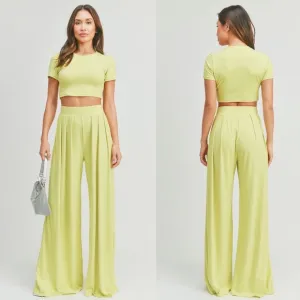 BEST SELLER &quot;Bon Voyage&quot; Lime Crop Top &amp; High Waist Pants Set