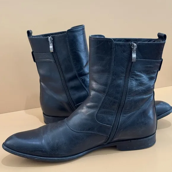 Biagiotti Uomo Men’s Italian Black Leather Boots w/Buckle -43 / US10