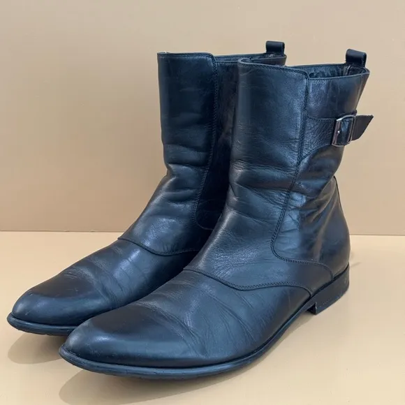 Biagiotti Uomo Men’s Italian Black Leather Boots w/Buckle -43 / US10