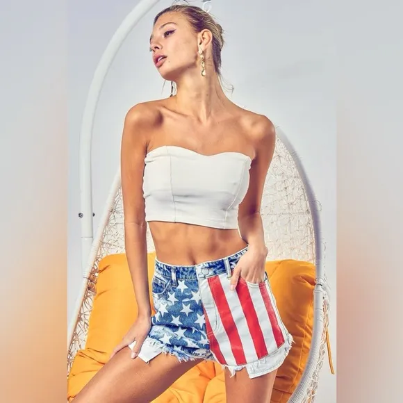 BiBi US Flag Theme Bleached Denim Shorts