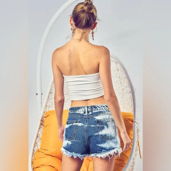 BiBi US Flag Theme Bleached Denim Shorts