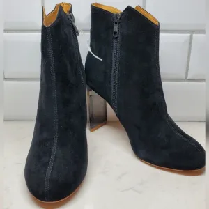Bill Blass Inez Black Suede Clear Heel Booties Boots (Size 6 US) - NWOT