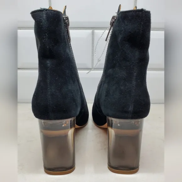 Bill Blass Inez Black Suede Clear Heel Booties Boots (Size 6 US) - NWOT