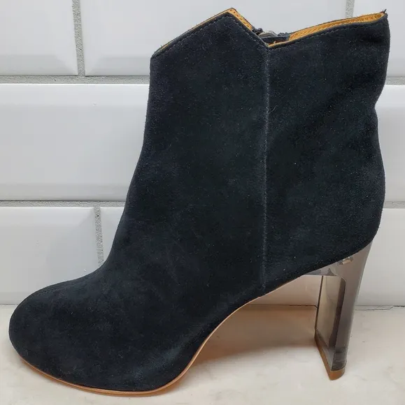 Bill Blass Inez Black Suede Clear Heel Booties Boots (Size 6 US) - NWOT