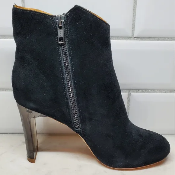 Bill Blass Inez Black Suede Clear Heel Booties Boots (Size 6 US) - NWOT