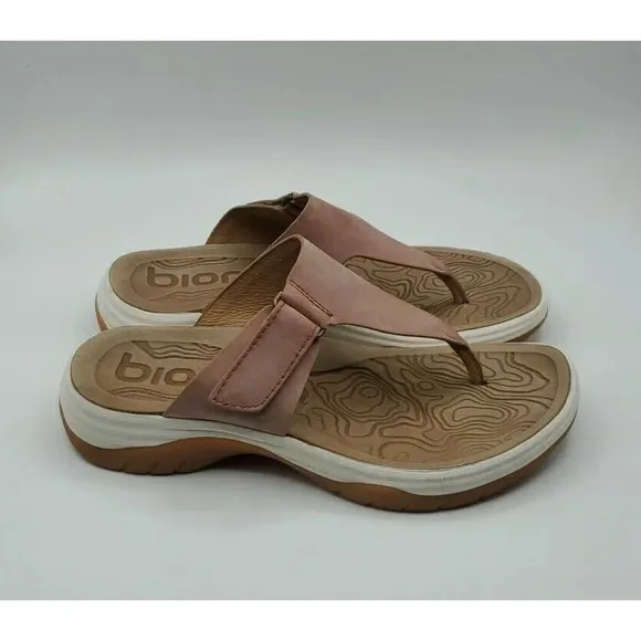 BIONICA Marine Niklas Almond Tan Waterproof Leather Women Thong Sandals Sz 6.5M