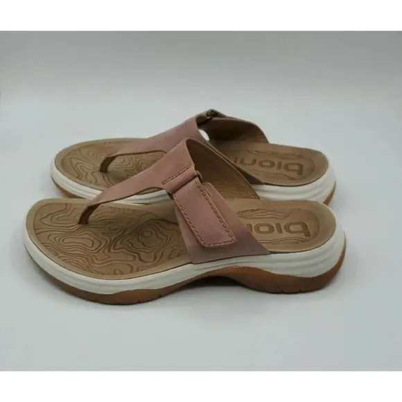 BIONICA Marine Niklas Almond Tan Waterproof Leather Women Thong Sandals Sz 6.5M
