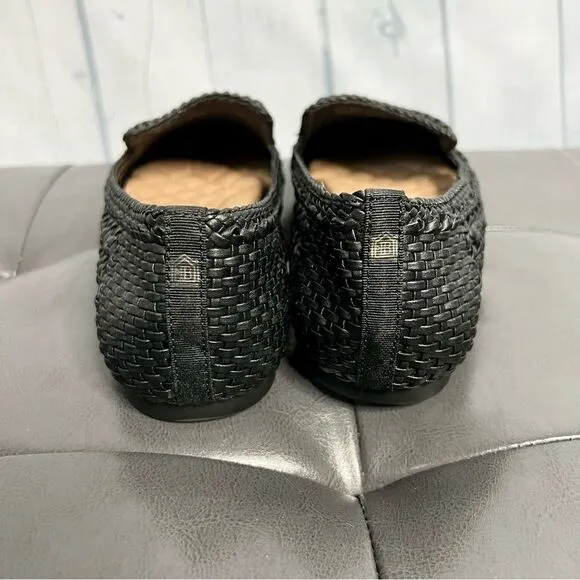 Birdies black vegan leather handwoven slip on loafers size 9 new