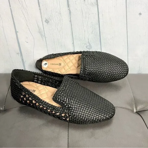 Birdies black vegan leather handwoven slip on loafers size 9 new