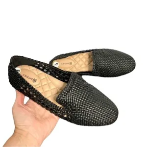 Birdies black vegan leather handwoven slip on loafers size 9 new
