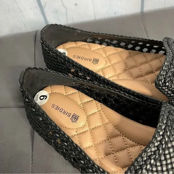 Birdies black vegan leather handwoven slip on loafers size 9 new