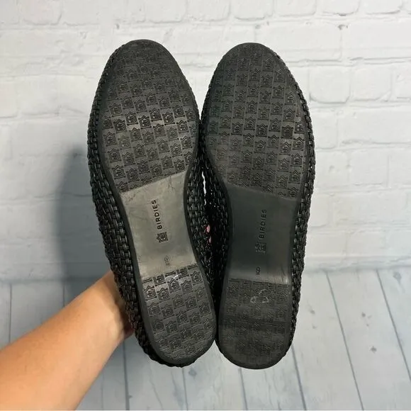 Birdies black vegan leather handwoven slip on loafers size 9 new