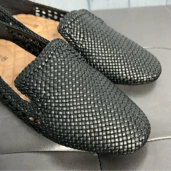 Birdies black vegan leather handwoven slip on loafers size 9 new