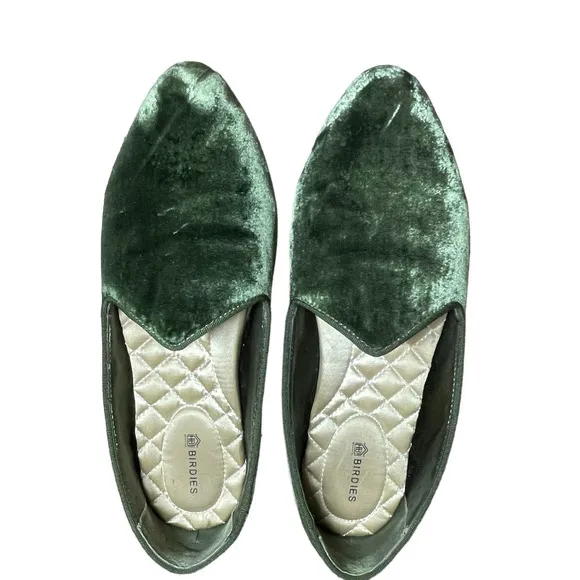 BIRDIES The Heron Velvet Loafers Flats Casual Olive Green Cushion‎ Womens US 6.5