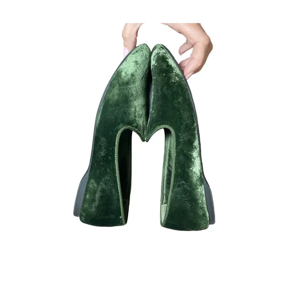 BIRDIES The Heron Velvet Loafers Flats Casual Olive Green Cushion‎ Womens US 6.5