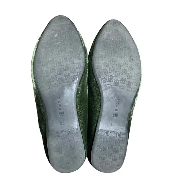 BIRDIES The Heron Velvet Loafers Flats Casual Olive Green Cushion‎ Womens US 6.5