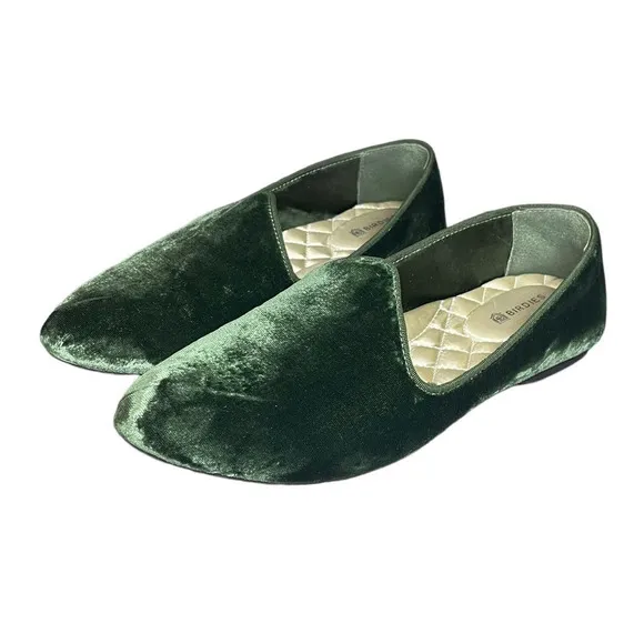 BIRDIES The Heron Velvet Loafers Flats Casual Olive Green Cushion‎ Womens US 6.5