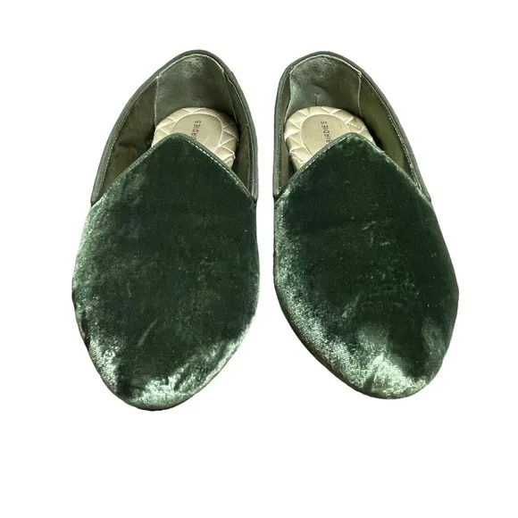 BIRDIES The Heron Velvet Loafers Flats Casual Olive Green Cushion‎ Womens US 6.5
