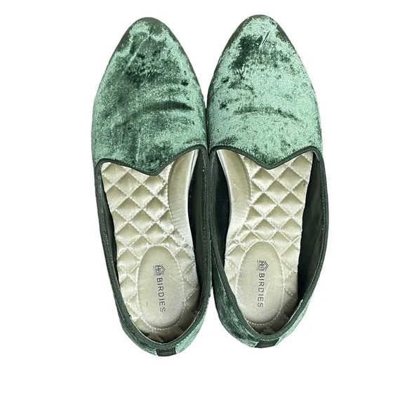 BIRDIES The Heron Velvet Loafers Flats Casual Olive Green Cushion‎ Womens US 6.5