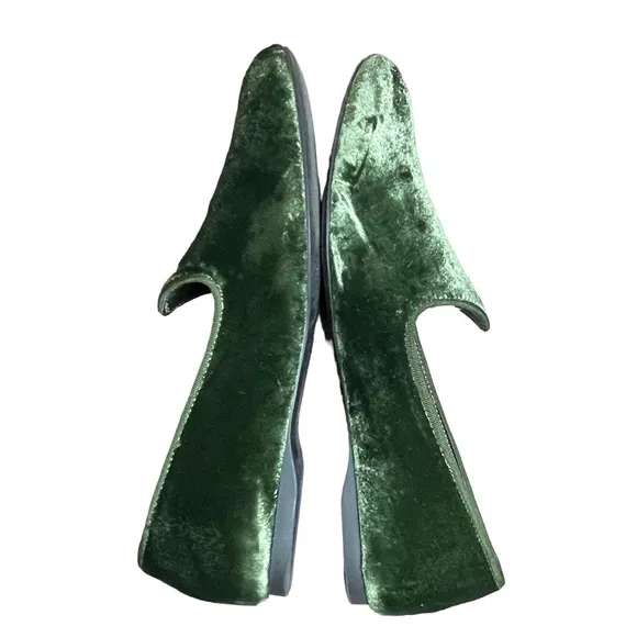BIRDIES The Heron Velvet Loafers Flats Casual Olive Green Cushion‎ Womens US 6.5
