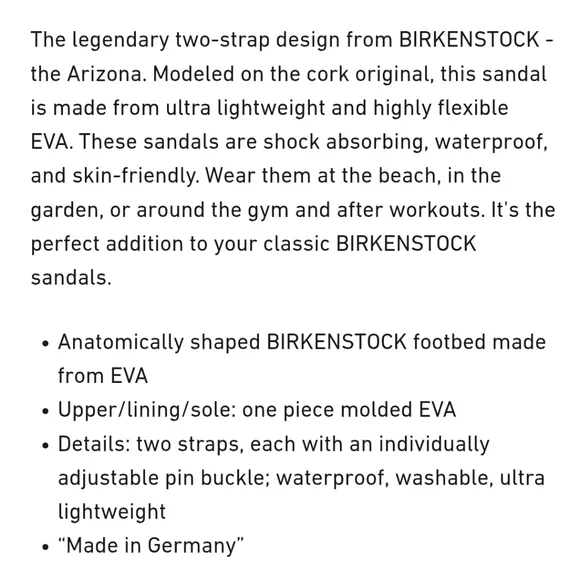 BIRKENSTOCK ARIZONA BLACK EVA WATERPROOF SLIDES SANDALS