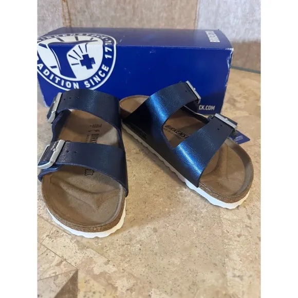 Birkenstock Arizona BS Sandals Graceful Sea/Metallic Blue EU 35 US 4 Narrow NIB