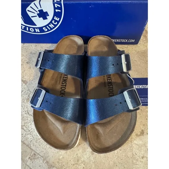 Birkenstock Arizona BS Sandals Graceful Sea/Metallic Blue EU 35 US 4 Narrow NIB