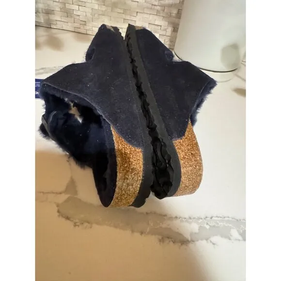 Birkenstock Arizona Shearling Sandals Size 37 US 6 Narrow Dark Blue Suede NWT