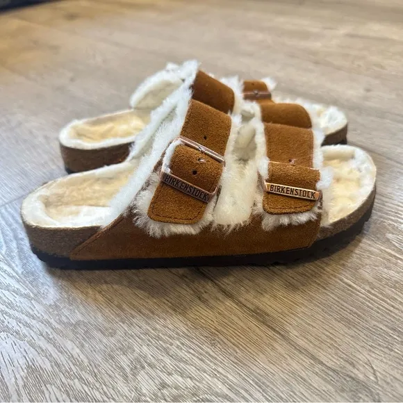 Birkenstock Arizona shearling suede leather sandals size 38