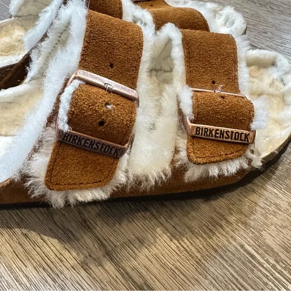Birkenstock Arizona shearling suede leather sandals size 38