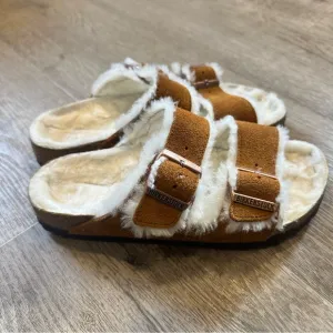 Birkenstock Arizona shearling suede leather sandals size 38
