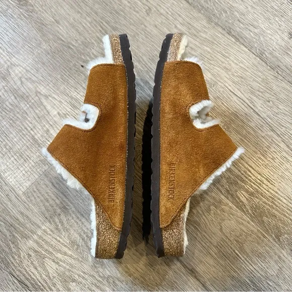 Birkenstock Arizona shearling suede leather sandals size 38