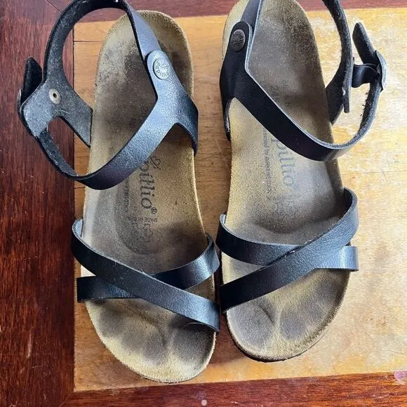 Birkenstock Black Leather Wedges Papillio 38  5.0  245. LT. M5 Sandals Strappy