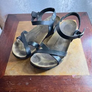 Birkenstock Black Leather Wedges Papillio 38  5.0  245. LT. M5 Sandals Strappy