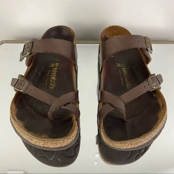 BIRKENSTOCK Brown Leather Mayari Golden Brown Birko-Flor Strappy Sandals