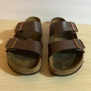 Birkenstock Brown Leather Sandals Slip On Lounge Casual Double Strap Sz 12-12.5