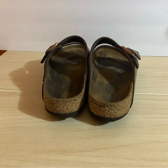 Birkenstock Brown Leather Sandals Slip On Lounge Casual Double Strap Sz 12-12.5