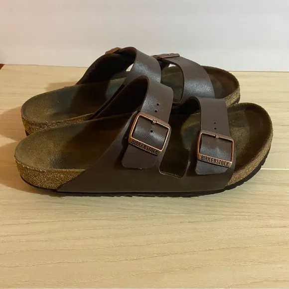 Birkenstock Brown Leather Sandals Slip On Lounge Casual Double Strap Sz 12-12.5