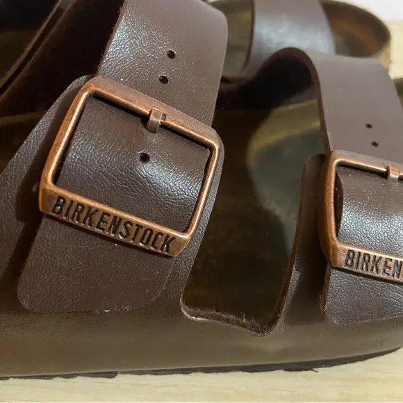 Birkenstock Brown Leather Sandals Slip On Lounge Casual Double Strap Sz 12-12.5